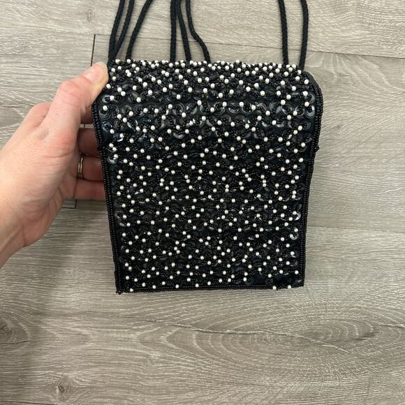 Midge- vintage formal bag- intricate beading- crossbody- some wear- black white - Picture 10 of 10